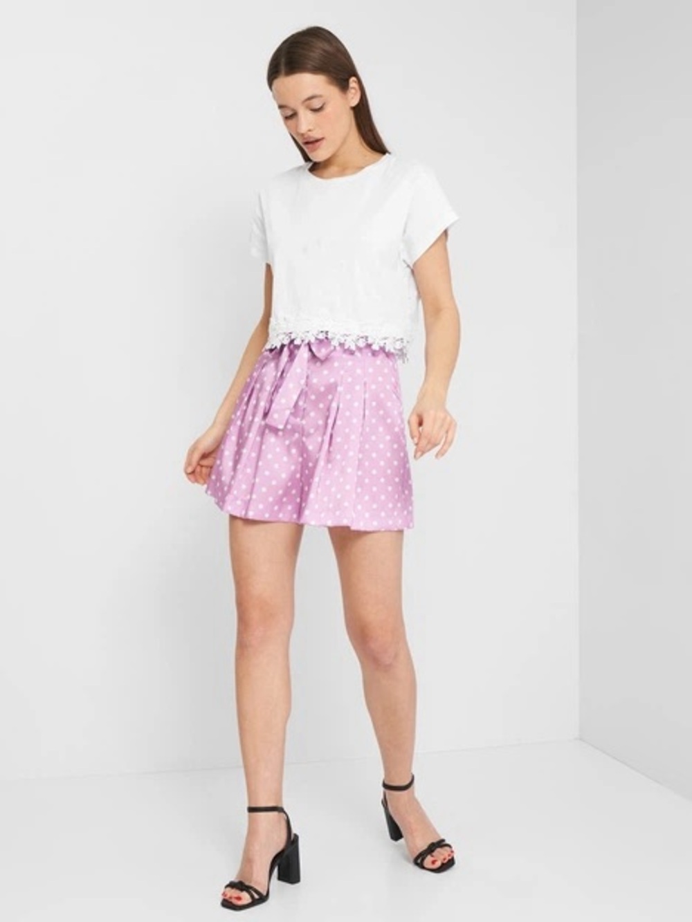 Women's Pink Polka Dot Tie-Waist Satin Short